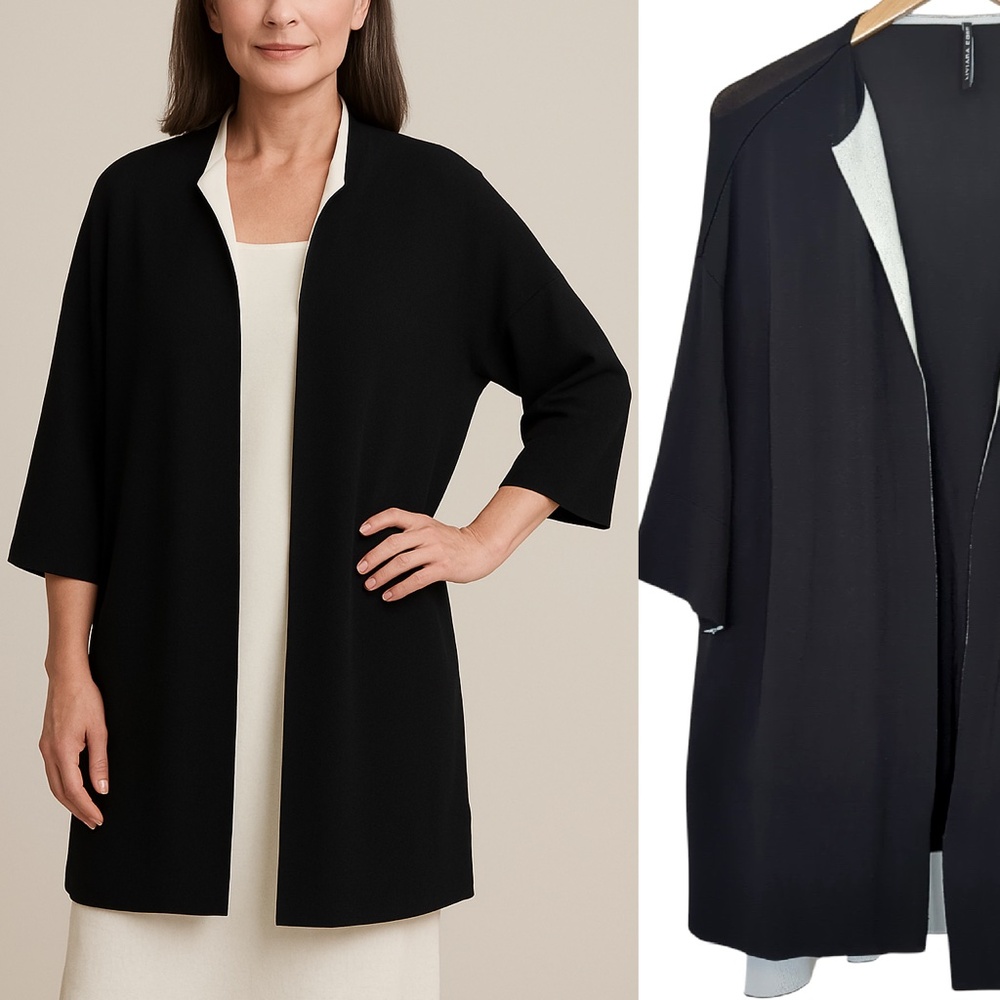 Liviana Conti Black Long Knit Minimalist Sweater Duster